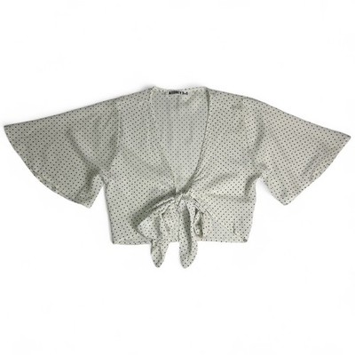 NWT Audrey 3+1 Polka Dot Tie Front Crop Top Small Kimono Bell Sleeve