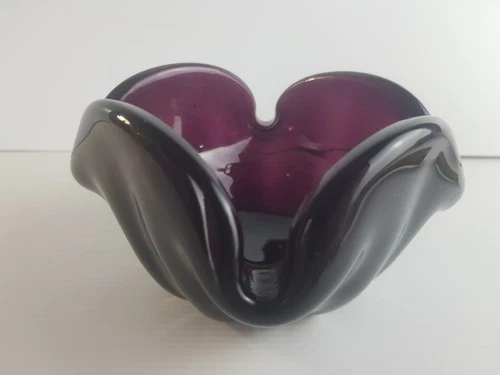 Art Glass Deep Murano Deep Purple Vintage AshTray Trinket Keys Hand Blowen Bowl