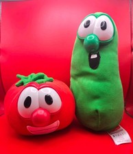 Vintage 1999 VeggieTales Larry Cucumber Bob Tomato Plush Lot of 2 Stuffed