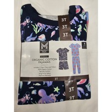 Members Mark 3T Organic Cotton Pj's 4 Piece Set Sea Creatures Starfish Navy Blue