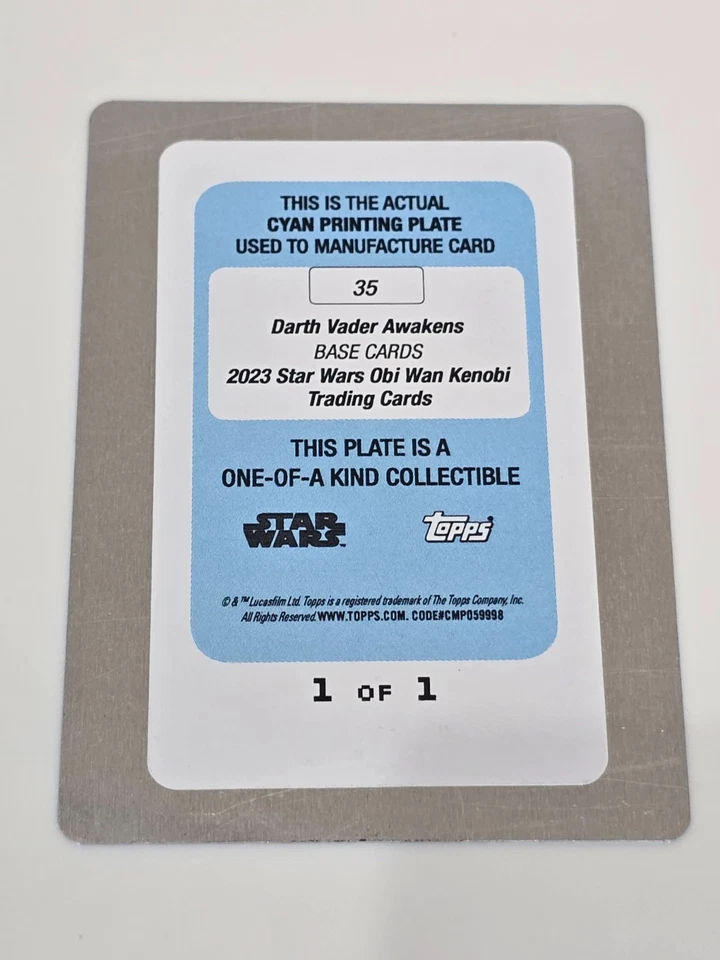 Placa de impresión cian 1/1 Topps Star Wars Obi-wan Kenobi Vader Awakens #35 2023 Foto 2 de 2