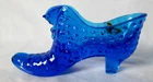 VINTAGE FENTON BLUE GLASS HOBNAIL CAT HEAD SLIPPER