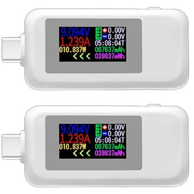2x White USB-C Power Tester Voltage Current Capacity Meter Multimeters 4-30V 5A