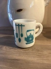 Vintage HAZEL ATLAS Kitchen Aids Milk Glass Cup Mug Turquoise Aqua Flat Sides