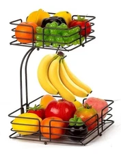 2-Tier Fruit Basket with Banana Hanger - Kitchen Countertop Organizer Square