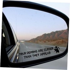 Funny Halloween Vanity Mirror Stickers - 2 pcs, Rear View Your Demons Black