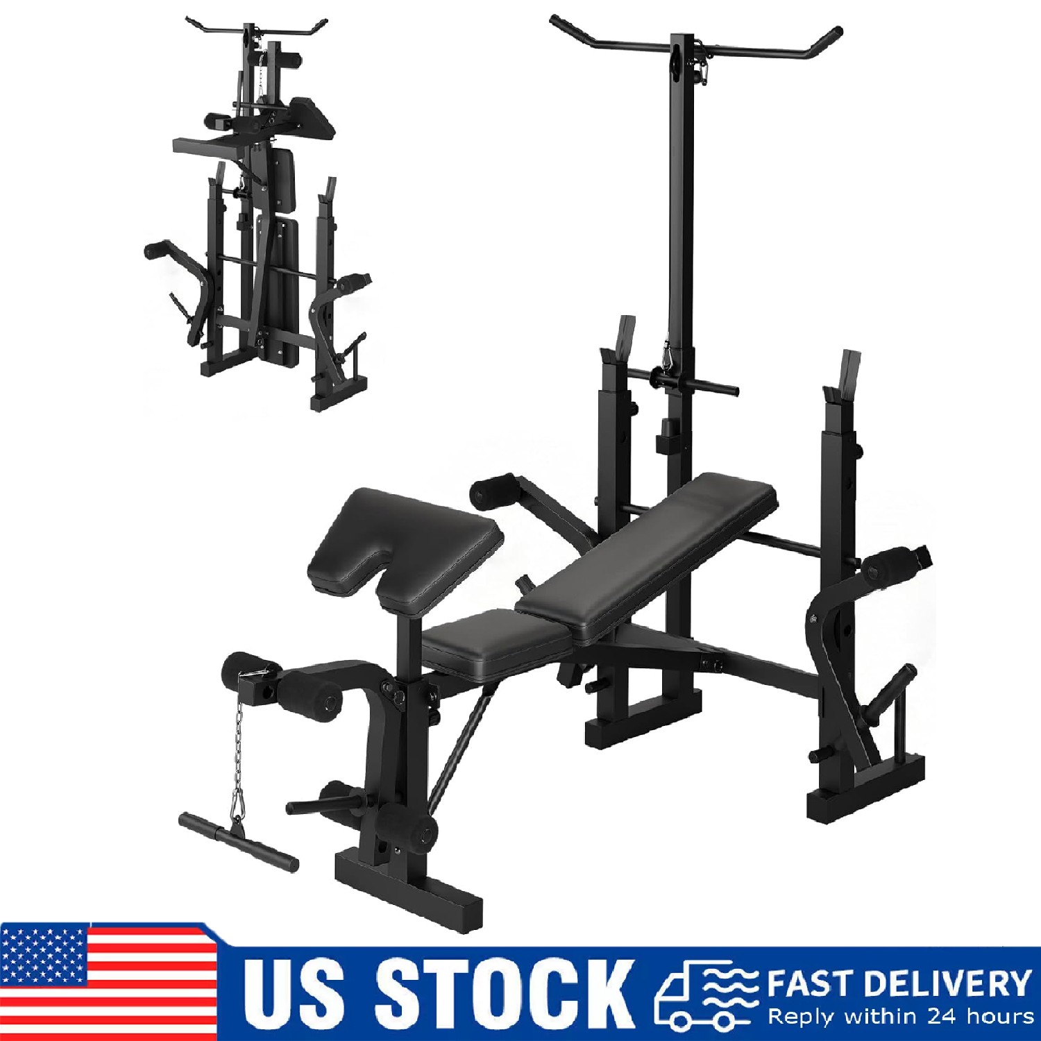 7-in-1 Weight Bench Set with Squat Rack & Leg Extension Bench Press Set Home Gym