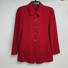 St. John Collection By Marie Gray Size 10 Red Collared Jacket Unique Buttons