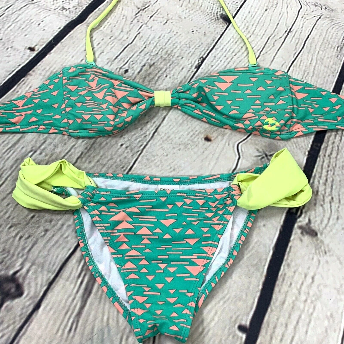 Billabong Bikini size S M Green Coral Aztec Cinched Top Halter