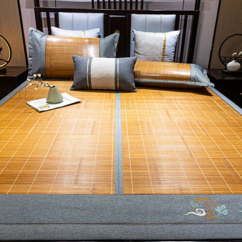 Summer Sleeping Mat Double Layers Cool Feeling Embroidered Bordure Bamboo Mat - Picture 4 of 12