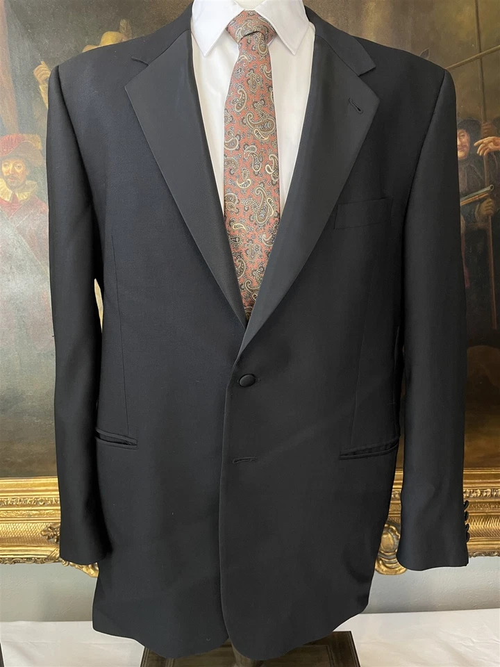 Esmoquin Joseph Abboud 44L 38 x 34 HECHO EN EE. UU. 2 piezas mezcla de lana negra 2 Btn de colección Foto 4 de 4