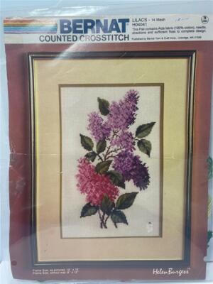 VINTAGE BERNAT CHART From Kit - LILACS - 12'' x 16''