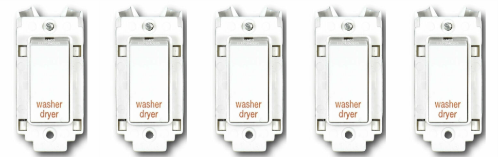 5 x Crabtree 4460/WDR Grid Switches 20a DP marked ""washer dryer""