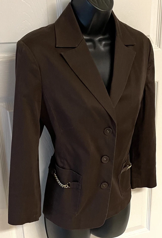 Chaqueta Blazer PECK & PECK Talla 8 Algodón/Spandex Marrón Mangas 3/4 Foto 3 de 4