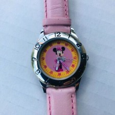Disney Minnie Mouse Watch Girl Pink Genuine Leather Analog Japan Movt.