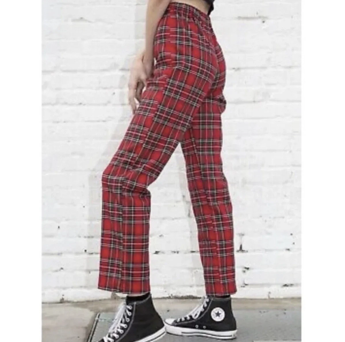 John Galt Brandy Melville Kim Tilden Red Plaid High Rise Pants OS Small