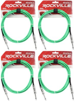 4 Rockville RCGT6.0G 6'  1/4'' TS to 1/4'' TS Guitar/Instrument Cable