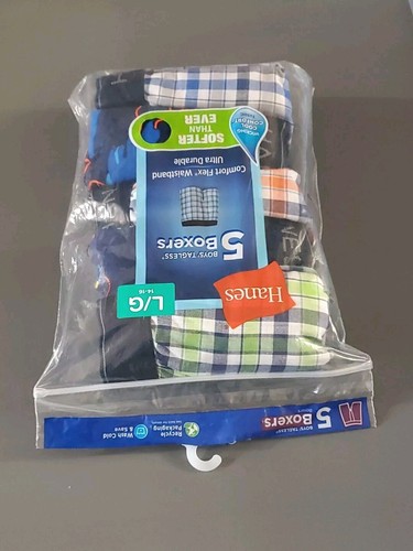 5 Pack Hanes Boys Boxer Shorts Large 14-16 Comfort Flex Waistband Plaid Tagless - Picture 8 of 12