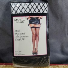 Music Legs Mini Fishnet Black Thigh High Stockings Spandex One Size Fits Most