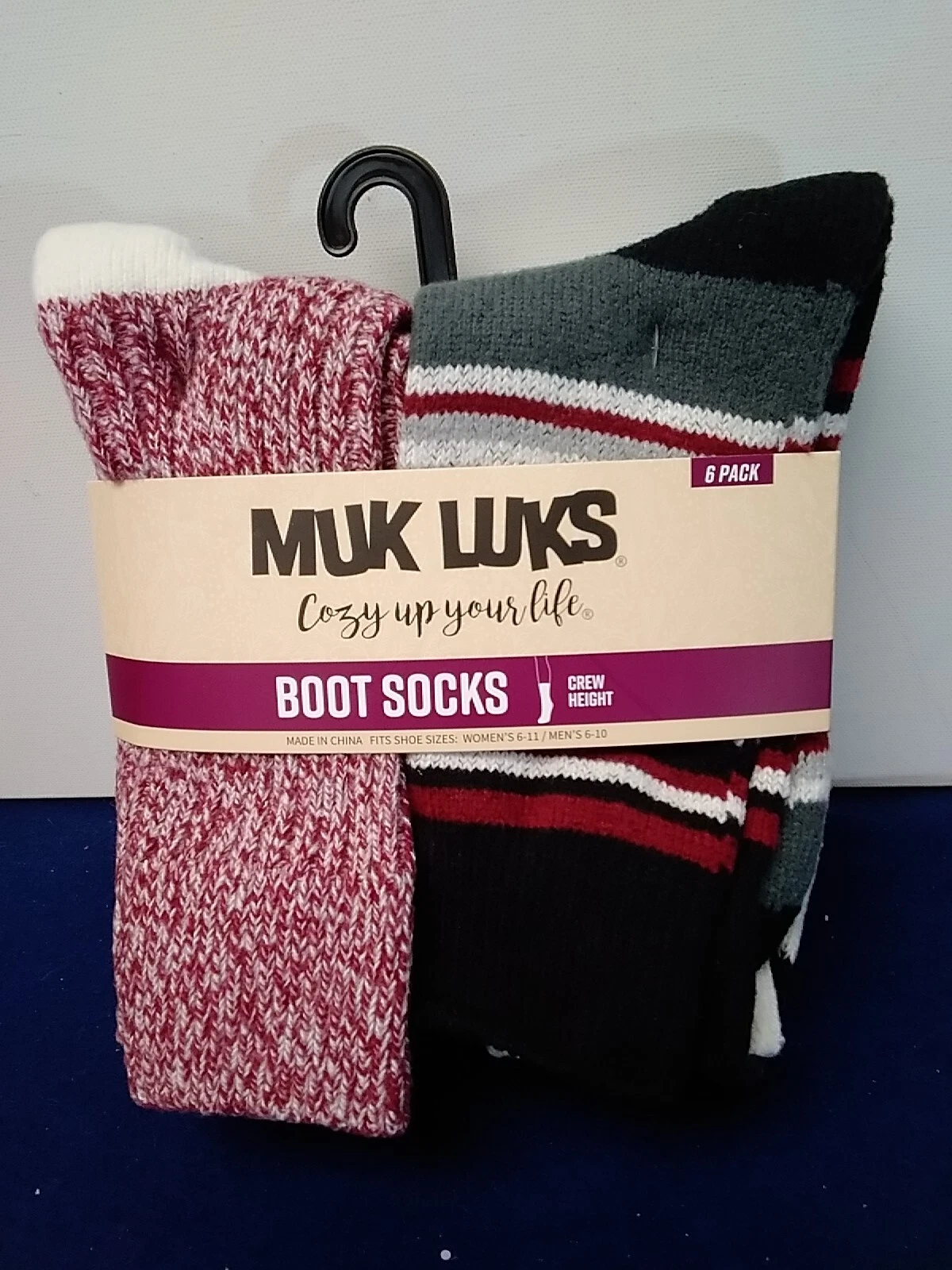 Muk Luks Womens Boot Socks Pack of 6 Gray/Red/Black