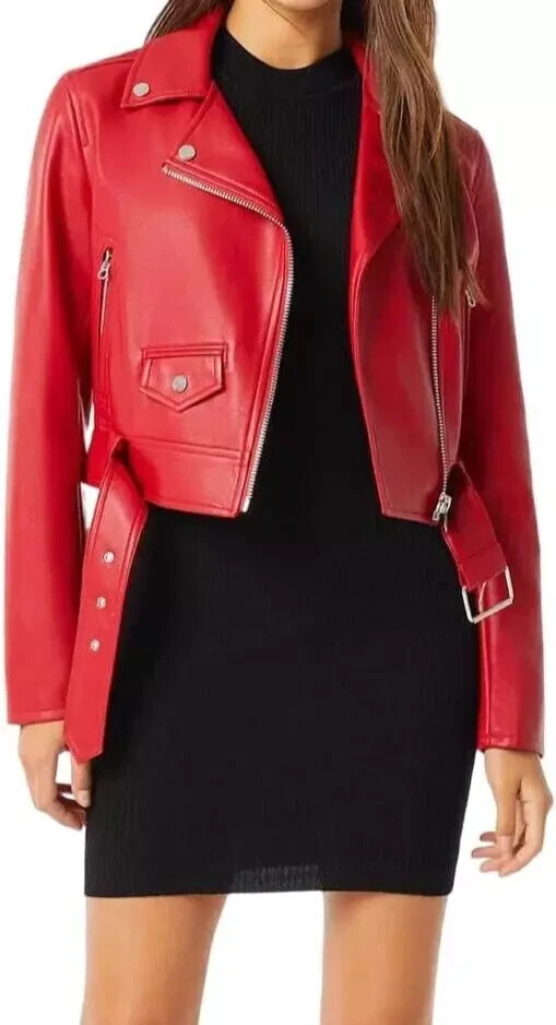 red leather biker dress Stylish Women's Original Lambskin Motorcycle Jacket Season 24SPRNG