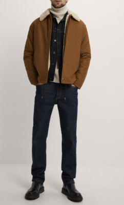 ZARA MEN NEW FLEECE LINED JACKET CONTRAST FAUX SHEARLING COAT