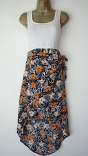 SHEIN WHITE RIB BLACK FLORAL WRAP MIDI SUN DRESS SIZE L 12 14