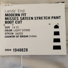 LANDS' END 14 Modern Fit Pants Misses Sateen Stretch Boot Cut Light Stone 54203