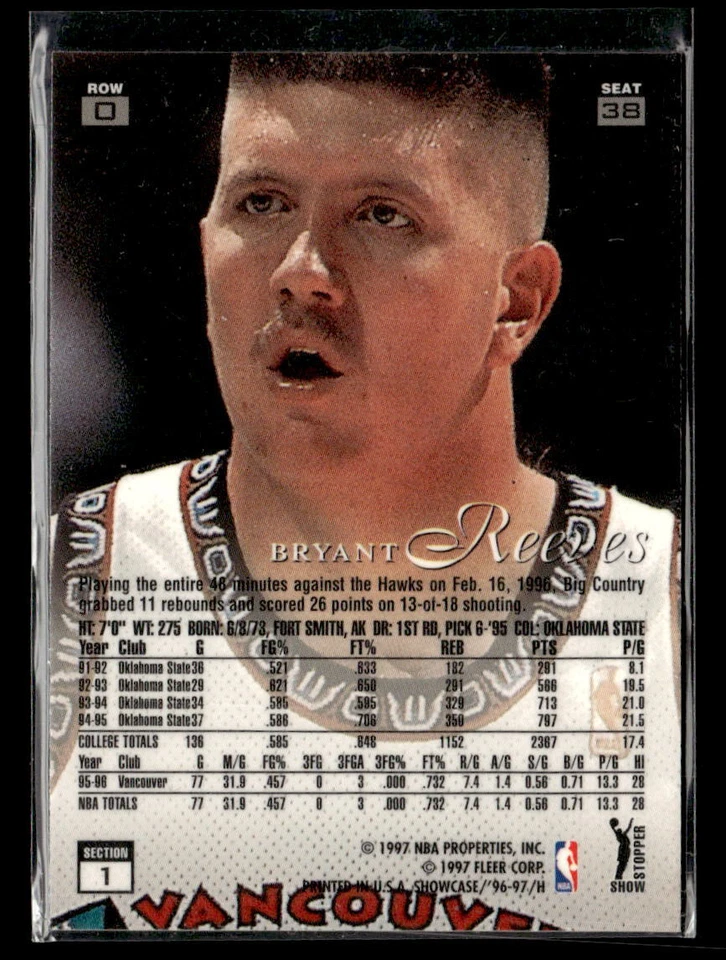Flair Showcase #38 Bryant Reeves 1996 fila 0 casi como nuevo Foto 2 de 2