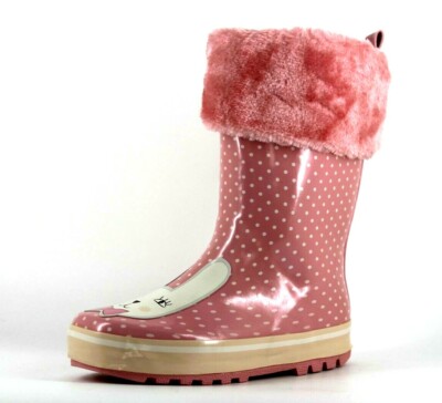 Vertbaudet Kleinkind Mädchen UK 10 EU 28 rosa Fellbesatz Häschen Kaninchen Gummistiefel