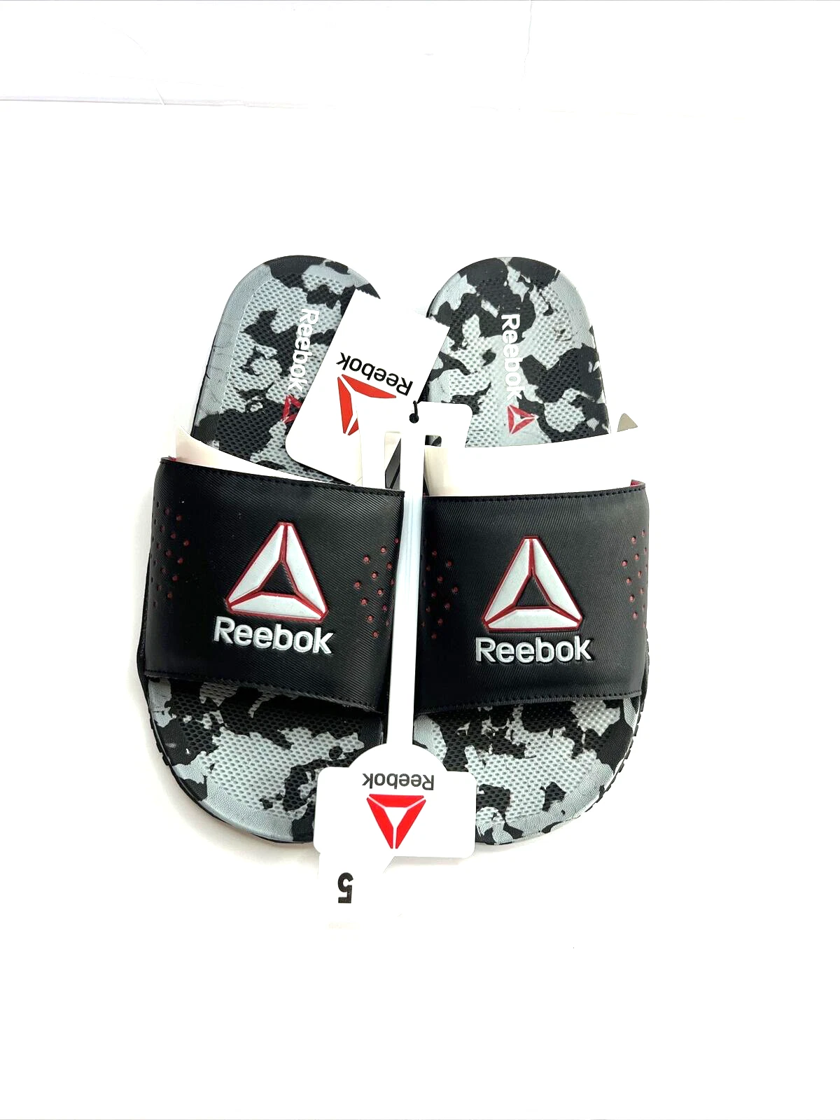 NUOVI sandali Reebok Pervade neri e grigi diapositive bambini taglia 5 giovani spedizione rapida