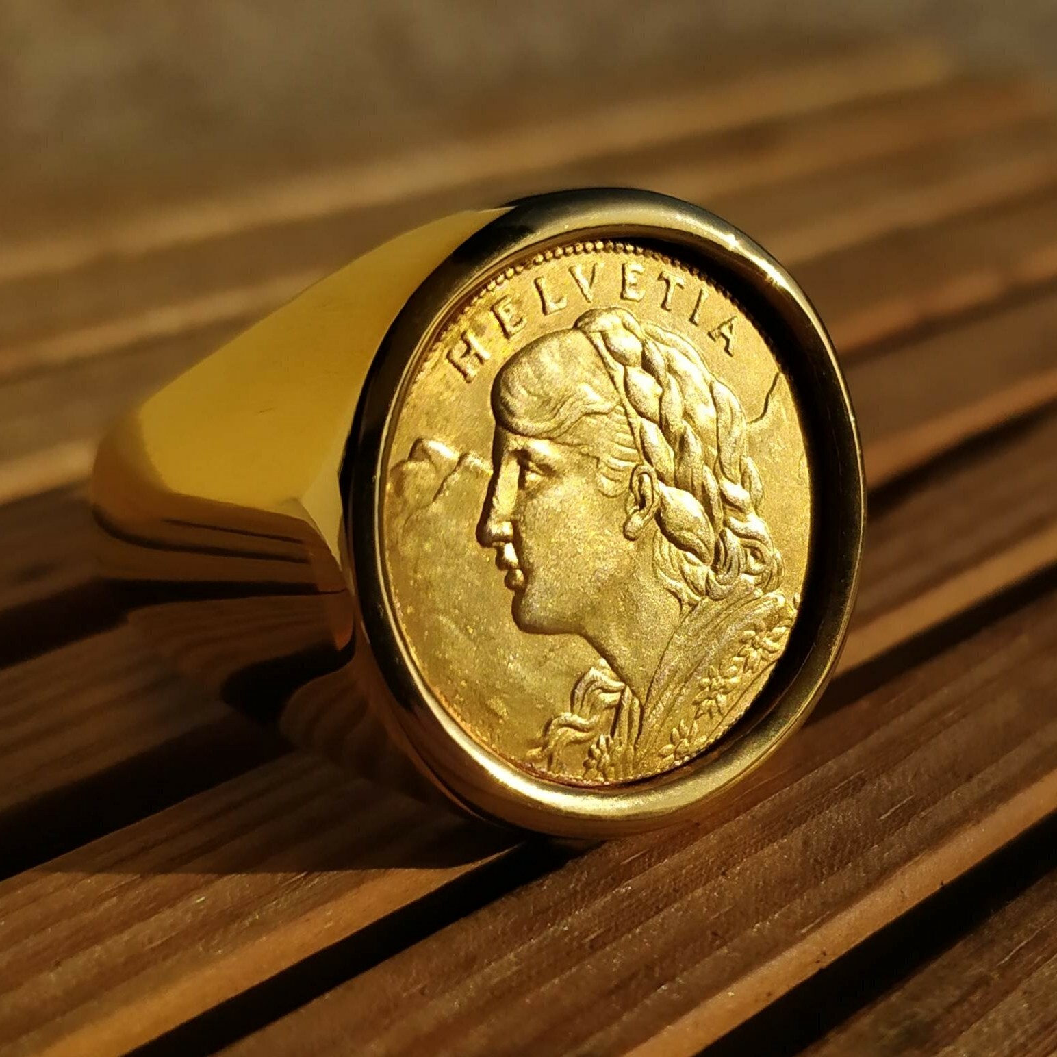 Chevalière 10 Francs Or pour homme en acier doré vreneli