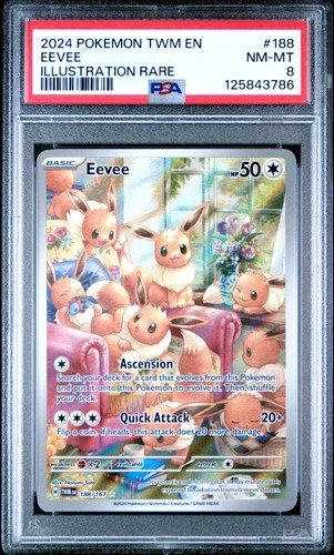 2024 POKEMON TWM EN-TWILIGHT MASQUERADE ILLUSTRATION RARE #188 EEVEE PSA 8