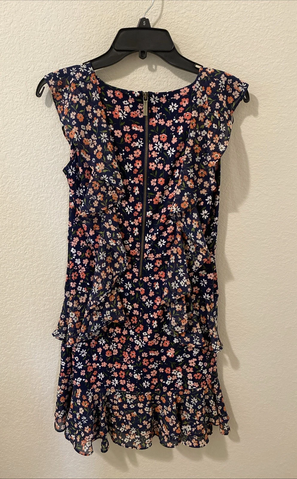 Abito Michael Kors nuovo corallo pesca floreale con volant taglia petite small