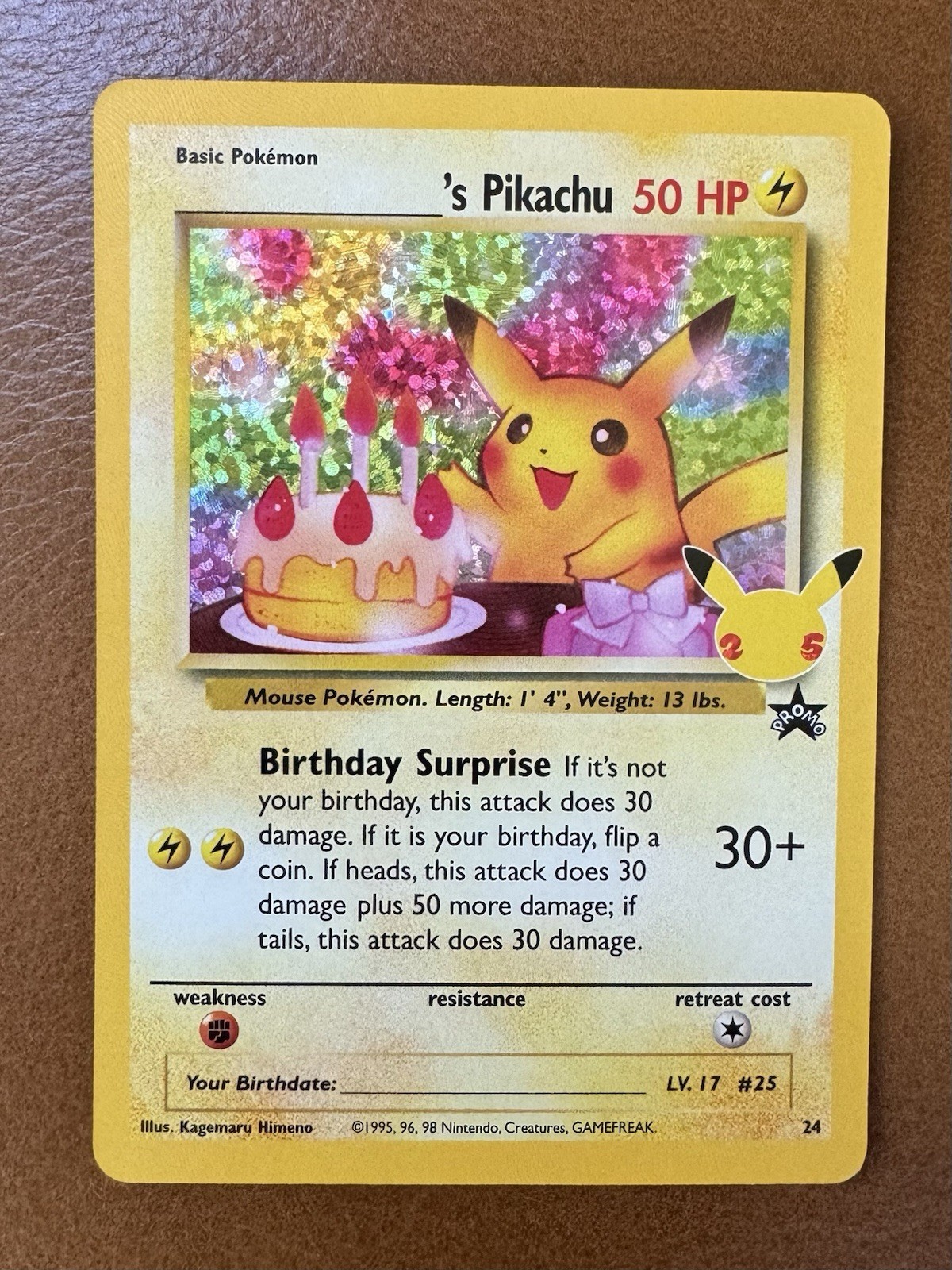 Pokémon TCG Birthday Pikachu Holo 24/53 - Celebrations Classic Collection, NM
