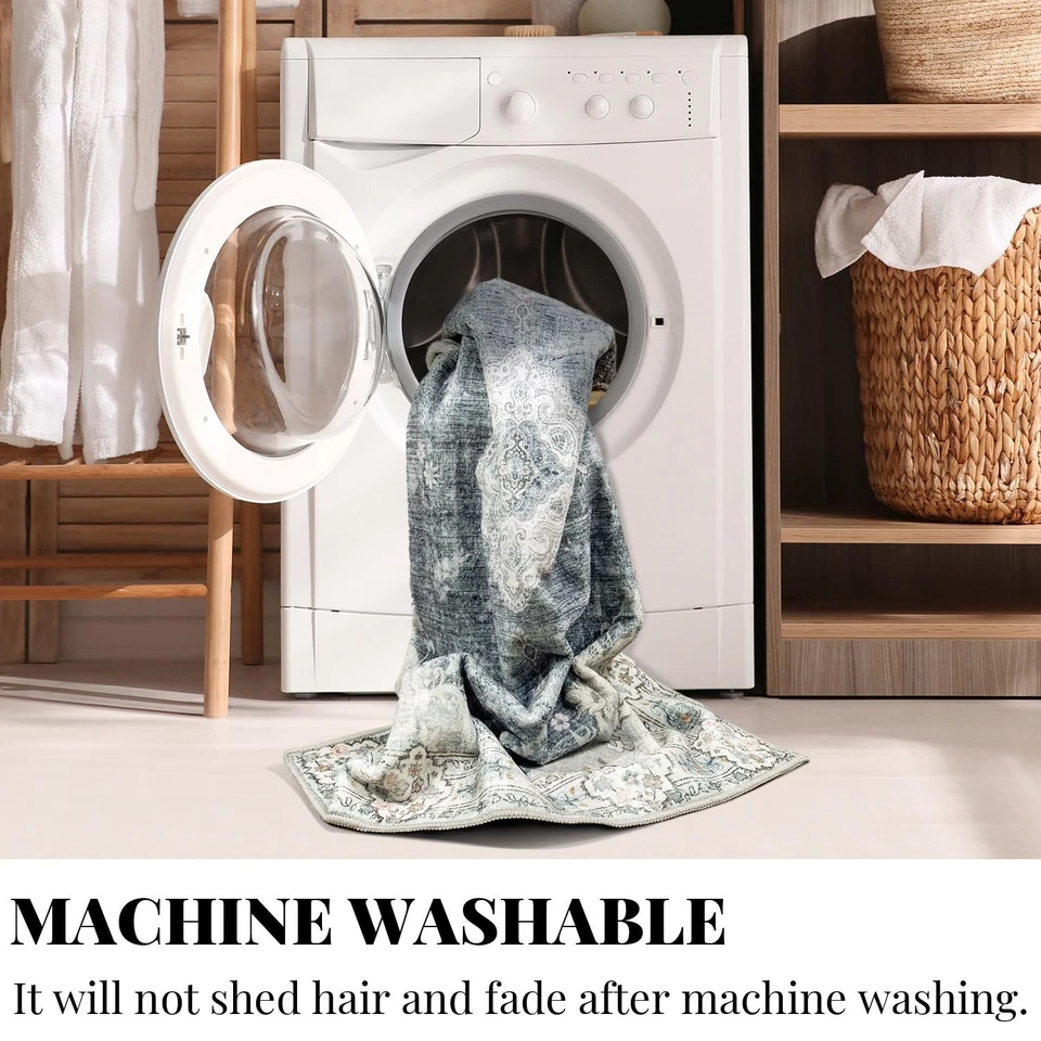 Alfombra Lavable MUJOO Azul Gris 8x10 para Salón Dormitorio Antideslizante De Colección  Foto 3 de 4