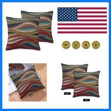 Boho Pillow Covers 18x18 Set of 2 Colorful Abstract Throw Pillowcases Rainbow...