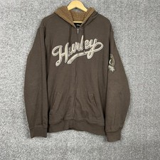 Hurley Y2k Men  S Brown Y2k Vintage Sherpa Lined Full Zip Hoodie Size Xl Patch