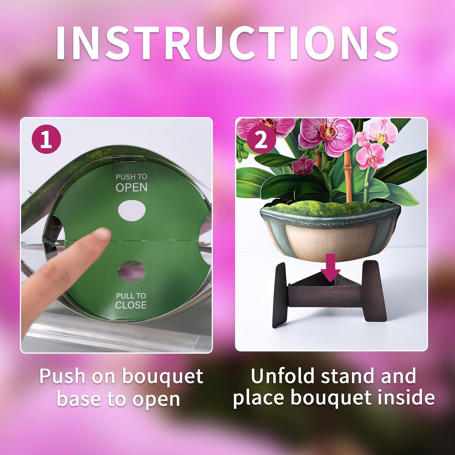 Airpark Pop Up Flower Card, 3D Paper Flowers Bouquet – 14" Orchids, Pink 