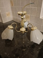A set of Brass Ceiling Lights / Chandeliers with Art Nouveau style shades.