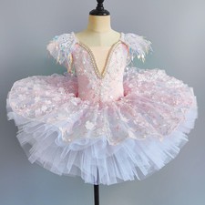 Costume Kids Sequin FlowerDress Girls Dance Wear Ballet Pancake Dress