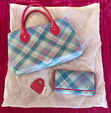 NESS handbag and purse in dust bag, blue and pink, Ebony design, pattern