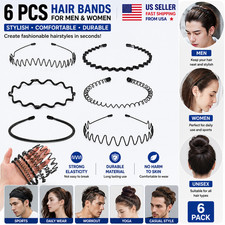 6Pcs Metal Hair Headband Wave Style Hoop Band Comb Sports Hairband Men Women US