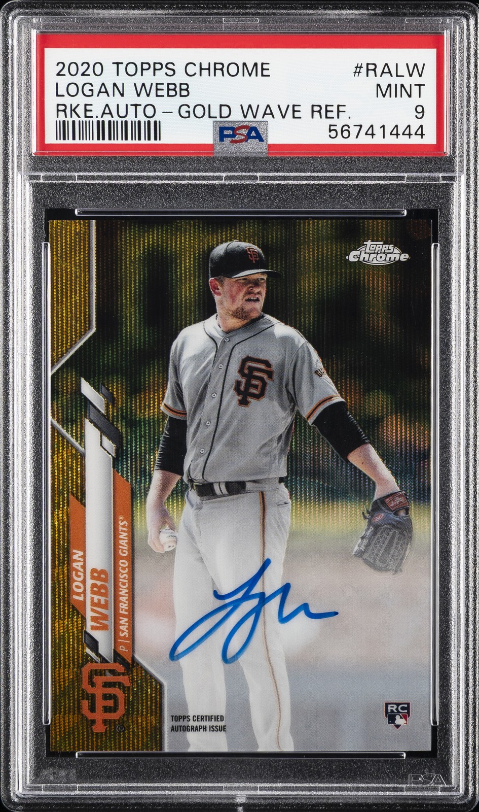 2020 TOPPS CHROME RC AUTOS GOLD WAVE REFRACTOR #RALW LOGAN WEBB #/50 PSA 9 AUTO