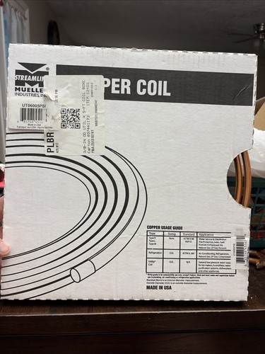 Copper Coil Tubing 3/8" O.D. x 5 Ft By Mueller New In Manufacture Package