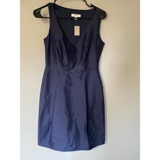 NWT Ann Taylor 100% Silk Navy V-Neck Knee Length Dress w/Pockets 0