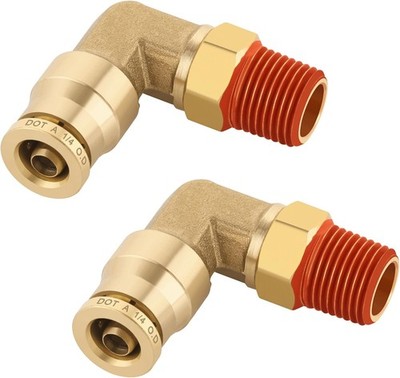 1/4'' Quick Push to Connect Fittings Brass 90 1/4OD × 1/8NPT Thread, Gold 