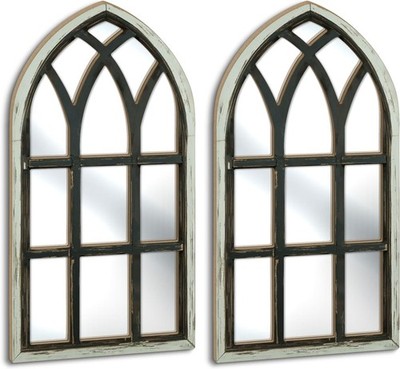 Set of 2 Gothic Arch Window Frame Wall Decor with Acrylic Mirror Black White ...