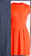 Woman's Time & Tru Pleated Waste Mini Dress  Orange or Blue & White Stripes
