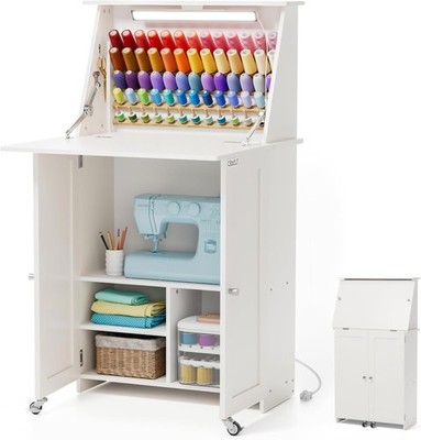 Crafit Sewing Table with Under Cabinet Lights Charging Station